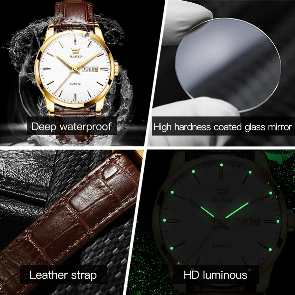 Olevs Leather Quartz Watch