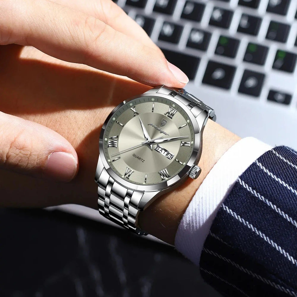 POEDAGAR Stainless Steel Quartz Watch