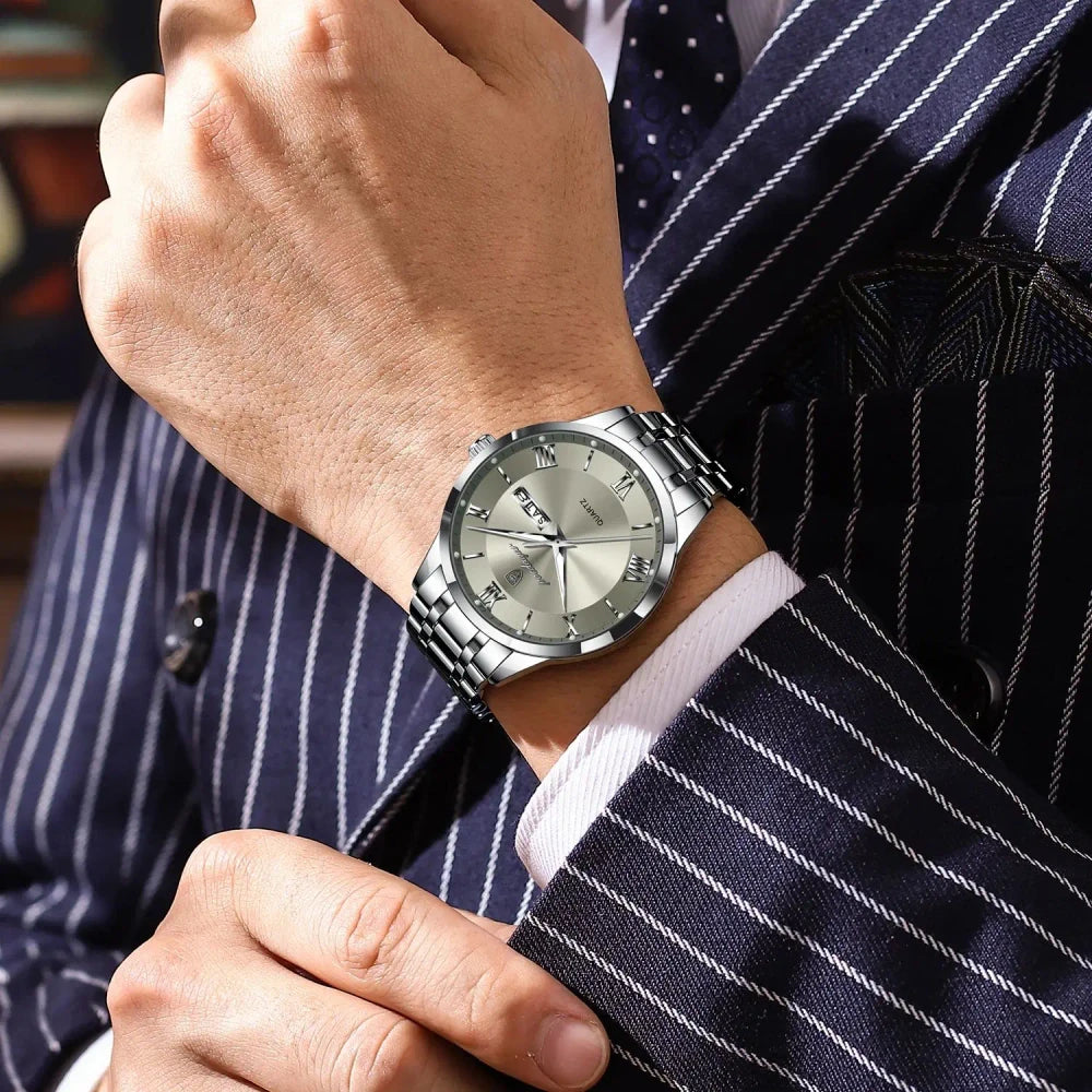 POEDAGAR Stainless Steel Quartz Watch
