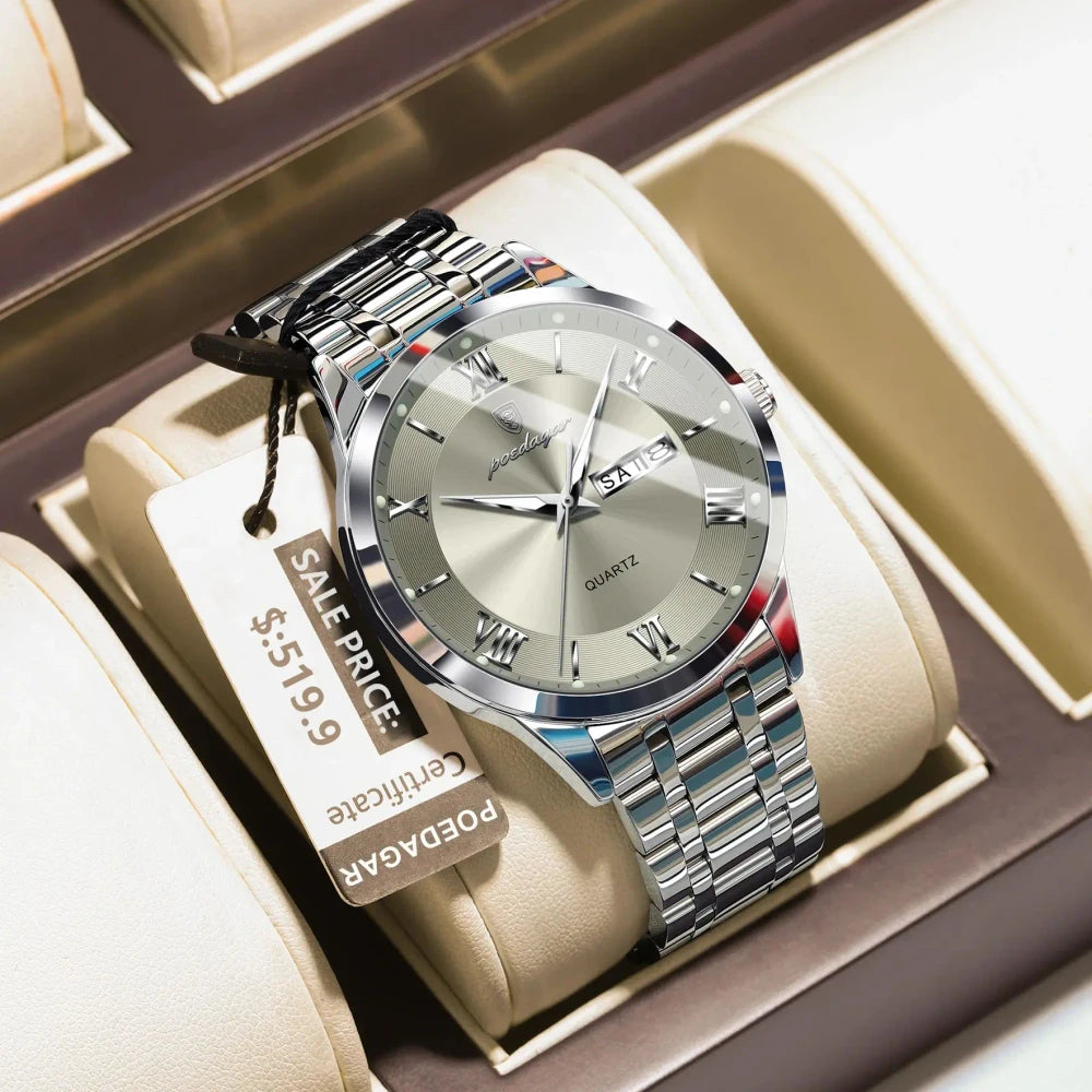 POEDAGAR Stainless Steel Quartz Watch