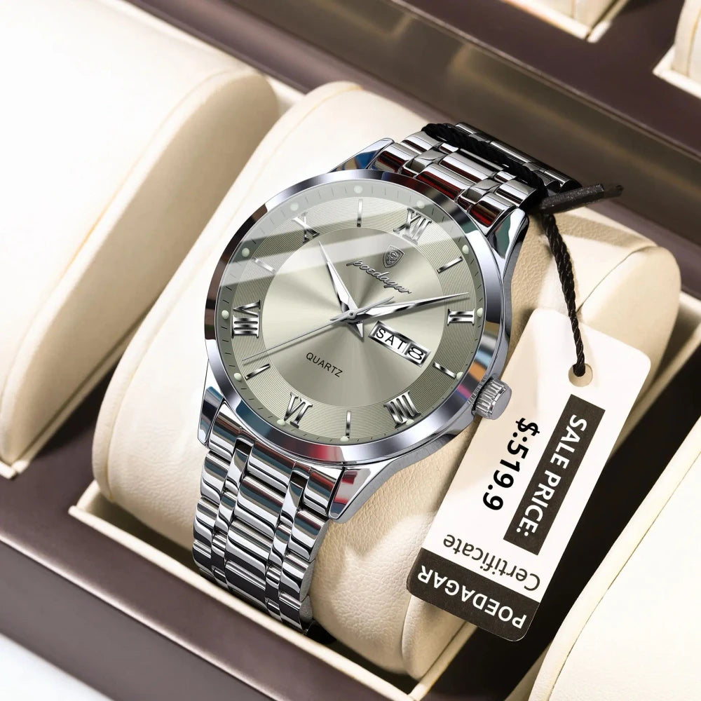 POEDAGAR Stainless Steel Quartz Watch