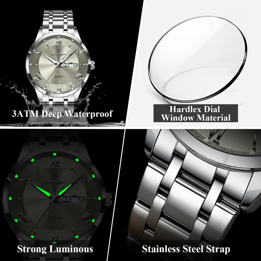POEDAGAR Stainless Steel Quartz Watch