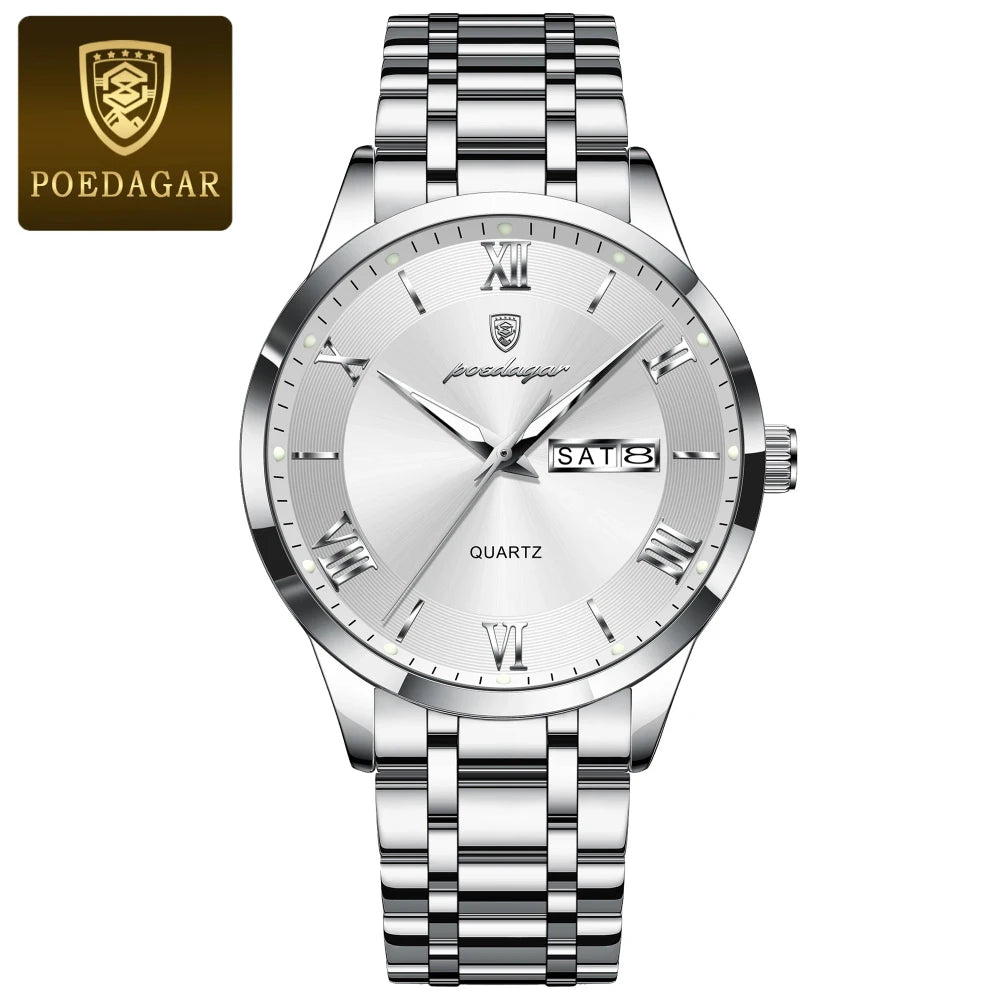 POEDAGAR Stainless Steel Quartz Watch
