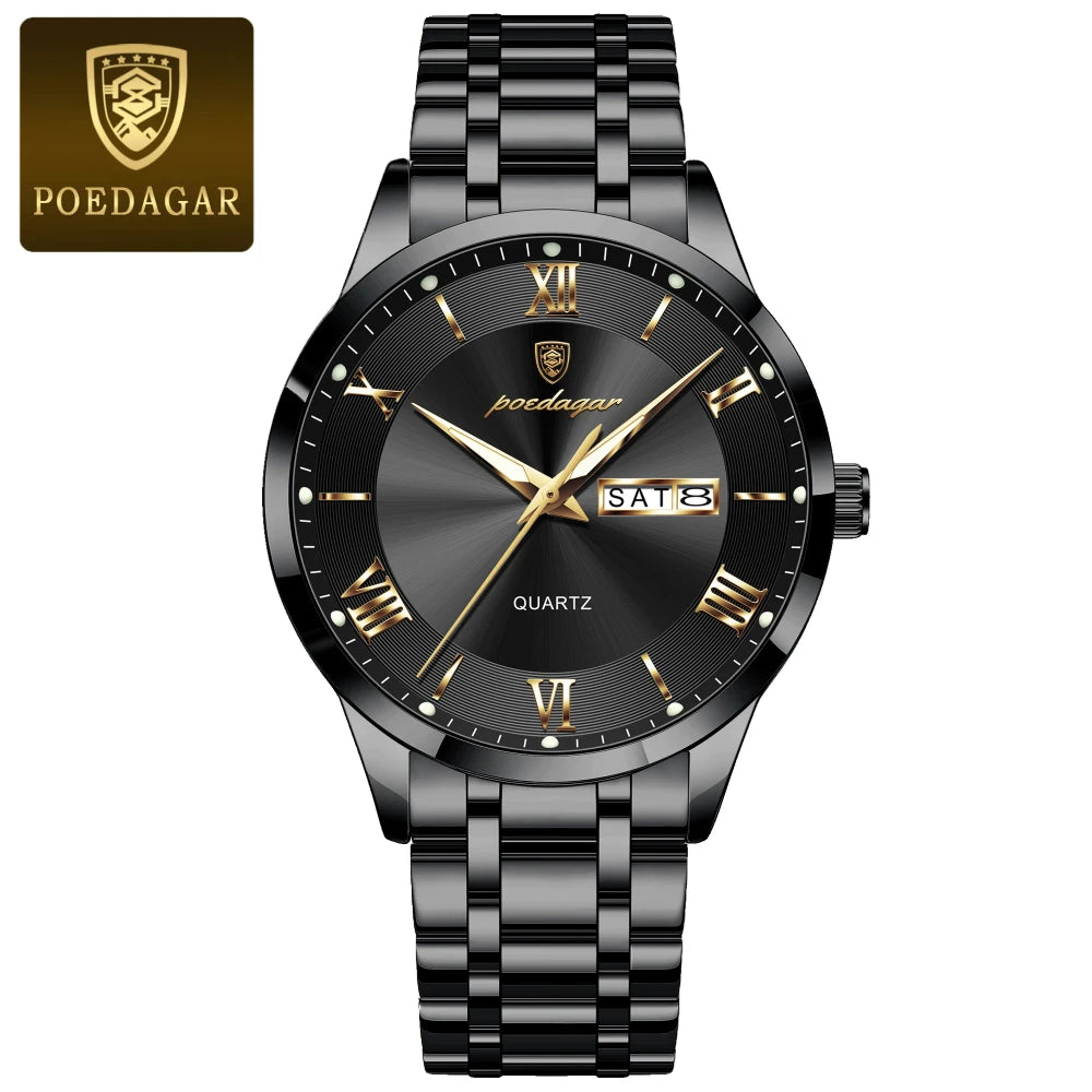 POEDAGAR Stainless Steel Quartz Watch