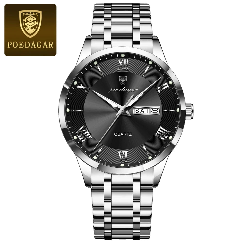 POEDAGAR Stainless Steel Quartz Watch