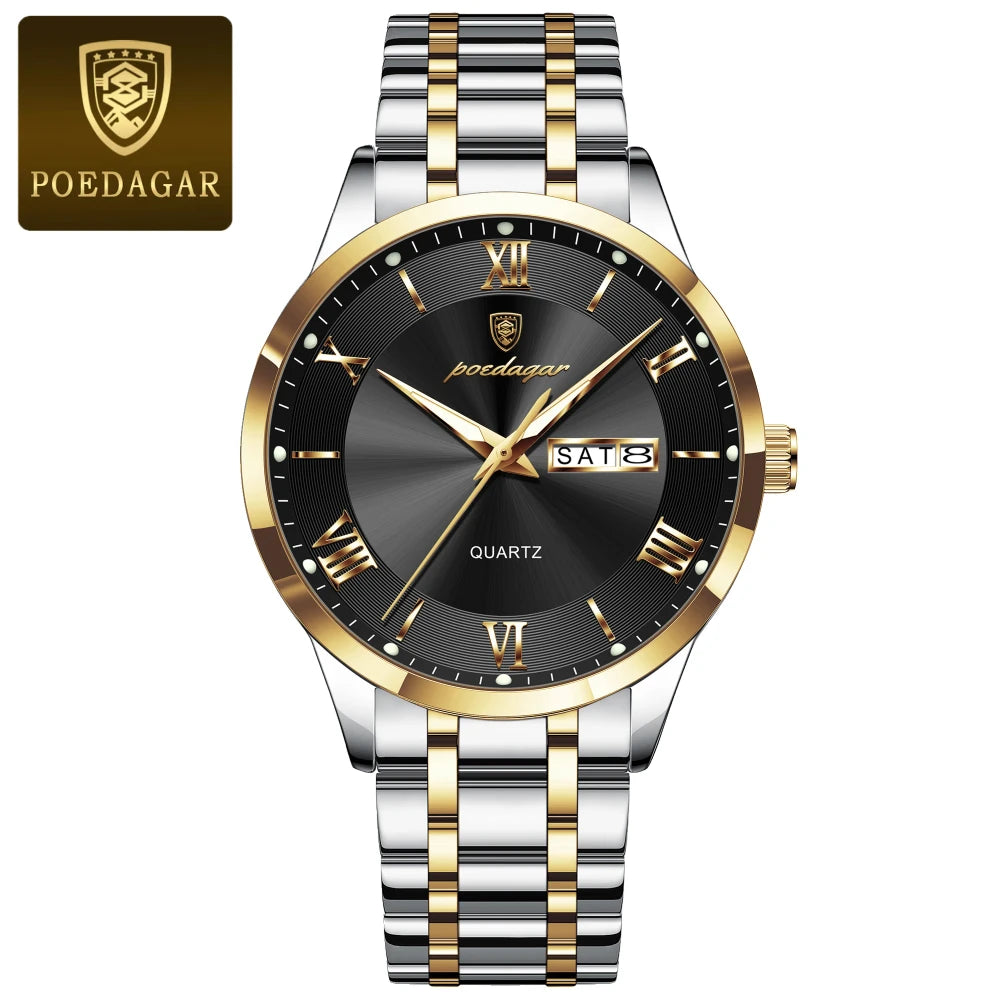 POEDAGAR Stainless Steel Quartz Watch