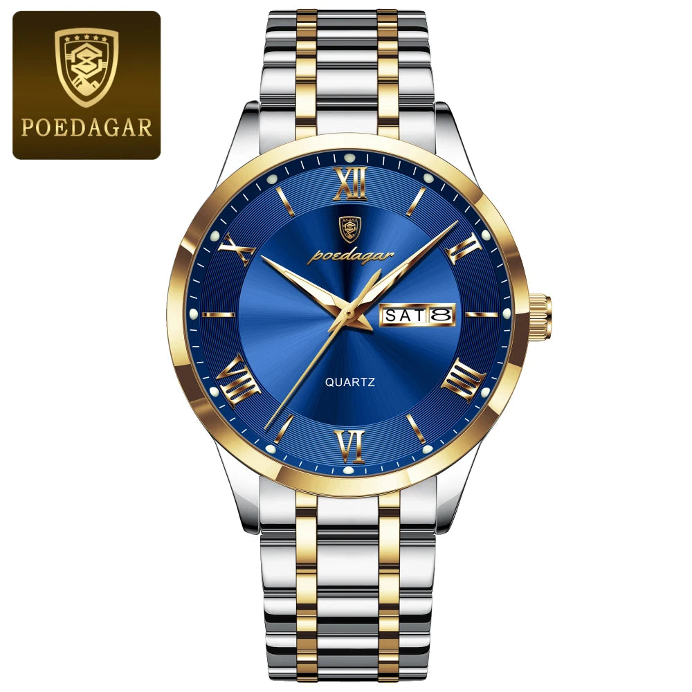POEDAGAR Stainless Steel Quartz Watch