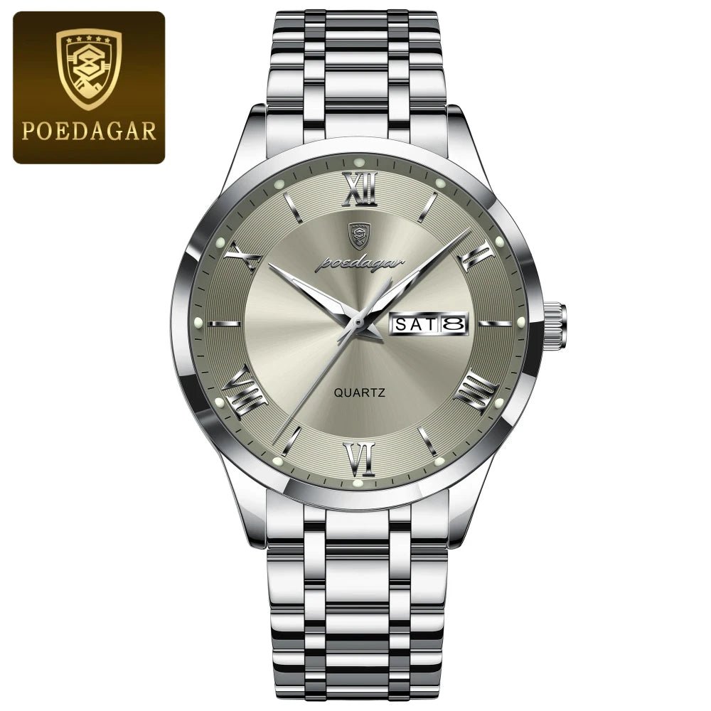 POEDAGAR Stainless Steel Quartz Watch