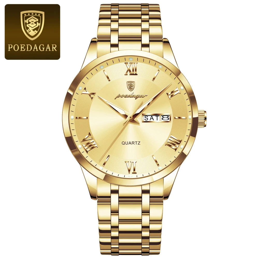 POEDAGAR Stainless Steel Quartz Watch