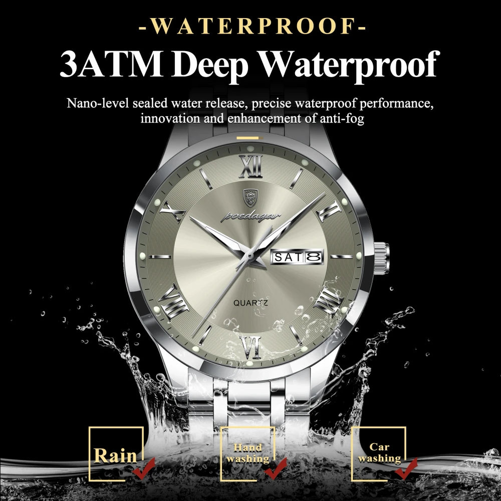 POEDAGAR Stainless Steel Quartz Watch