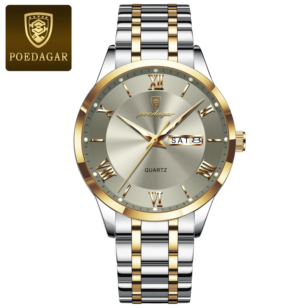 POEDAGAR Stainless Steel Quartz Watch
